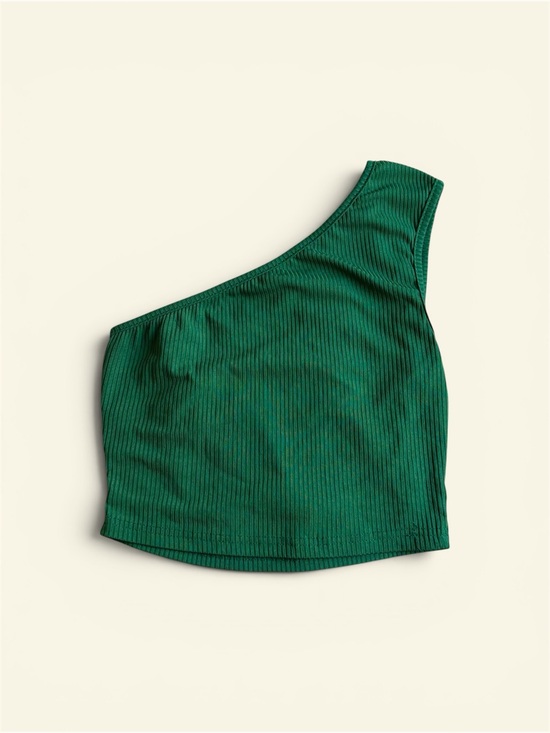 SHEIN Tops - SHEIN Green One Shoulder Ribbed Crop Top Cutout Back Y2K Festival Size S